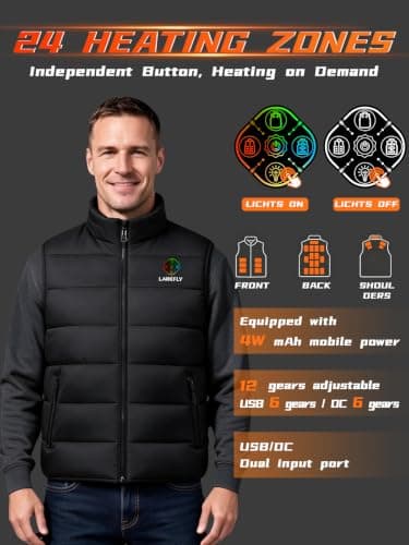 24 Zones Heated Vest for Men Women (with Battery)  5‑in‑1 Smart Ctrl | Heated Vest with 7.4V 40000mAh Batt Pack, Mens Heated Vest Lightweight Winter Warm Vest Commute & Daily Winter Wear view 2