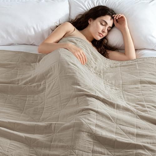 Exclusivo Mezcla 100% Cotton 4 Layers Muslin Blanket Queen Size for Bed, Moisture-Wicking and Breathable Gauze Blanket with Geometric Pattern for Year Round Comfort, 90"x90", Khaki view 1