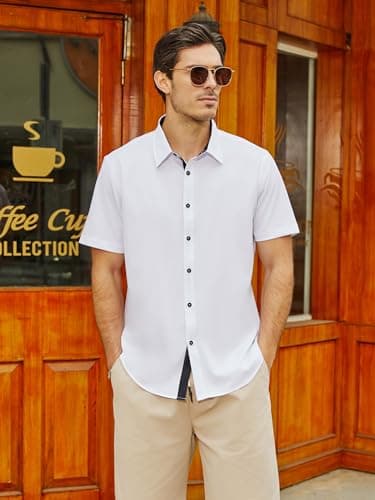 JEKAOYI Men's Button Down Dress Shirts Short Sleeve Casual Shirts Wrinkle Free Business Shirt Stain Sheild view 3