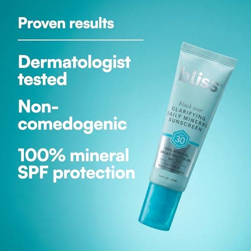Bliss Block Star Clarifying Daily Mineral Sunscreen Broad Spectrum SPF 30, Blendable Pore Safe Formula for Blemish Prone Skin with Salicylic Acid and Witch Hazel, 1.4 Fl Oz view 3