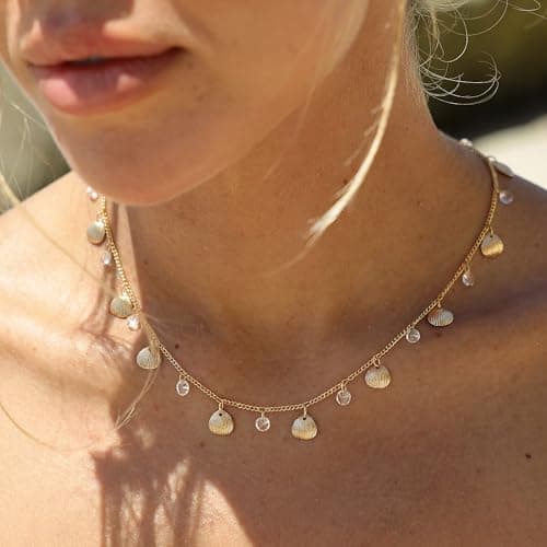 MTMY Gold Choker Necklace for Women 14K Gold Plated Cubic Zirconia Cross Heart Shell Teardrop Charm Station Choker Necklace Dainty CZ Chain Necklaces for Women Trendy Summer Jewelry Gifts view 4