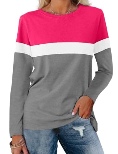 Jeqeocafy Women's Color Block Tunics Tops Crewneck Long Sleeve Shirts Casual Pullover Loose Fit T-Shirt — image 1