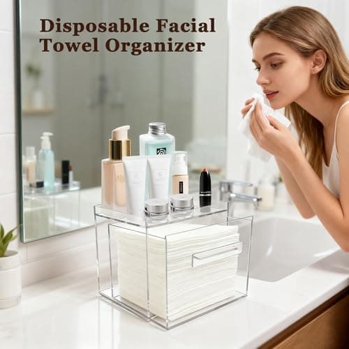 ShinyDew Disposable Facial Towel Holder, Acrylic Container Compatible with Clean Skin Club Towel XL, Clear Storage Box for Bathroom and Vanity Countertop view 7