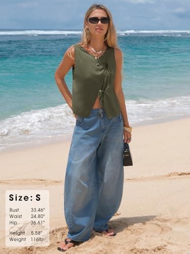 EXLURA Womens Linen Tank Tops Summer Trendy V Neck Vest Casual Tie Front Shirt Cute Spring Beach Vacation Outfits 2026 view 4