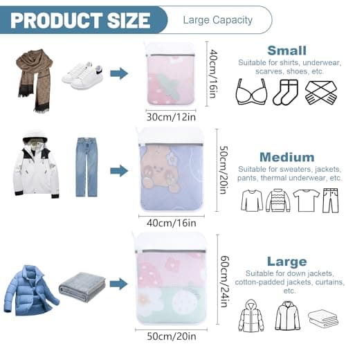 Dntorx 3 PCS Durable Honeycomb Mesh Laundry Bags for Delicates with Zipper, Reusable Laundry Bag Mesh Wash Bags for Washing Machine for Clothes, Shoes, Socks, Underwear, Bra (M + L + XL, White) view 2