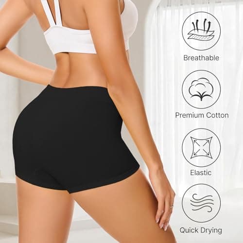 Migbean Boy Shorts Underwear for Women Cotton Panties Mid Waisted Boxer Briefs Breathable Underwear Multipack 4 Pack view 6