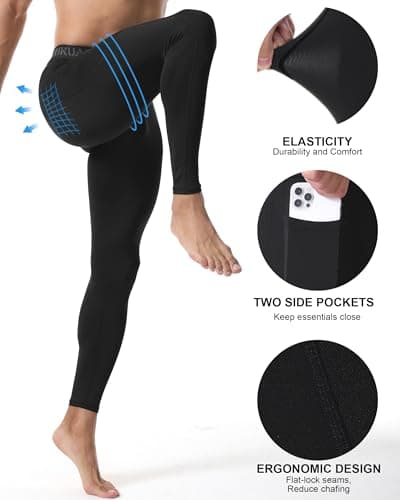 RIKUAOU Men’s Compression Pants Running Leggings Athletic Base Layer Workout Tights with Pockets for Sports Basketball view 4