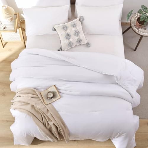 ROSGONIA White Queen Comforter Set, 3pcs(1 Boho White Comforter & 2 Pillowcases) All Season Soft Bedding Lightweight Bedspread Blanket Quilt view 5