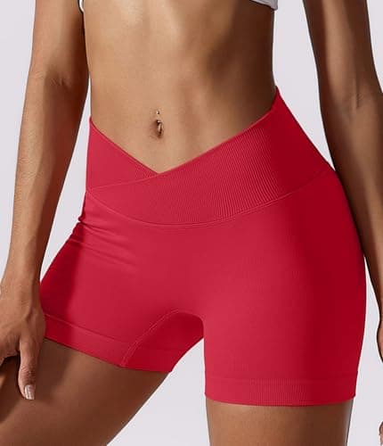 YOAKUKA Women Workout Shorts V Cross High Waist Yoga Shorts Sport Seamless Athletic Booty Scrunch Gym Shorts view 2