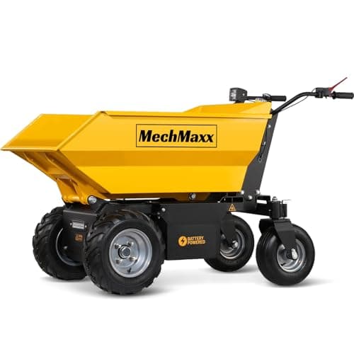 MechMaxx 1100Lb Loading 48V Battery Powered Wheel Barrow Electric Dumper Cart with 30W Light, Hydraulic Tipping, 1000W Brushless DC Motor, LED Display Screen, Model EH50 Yellow