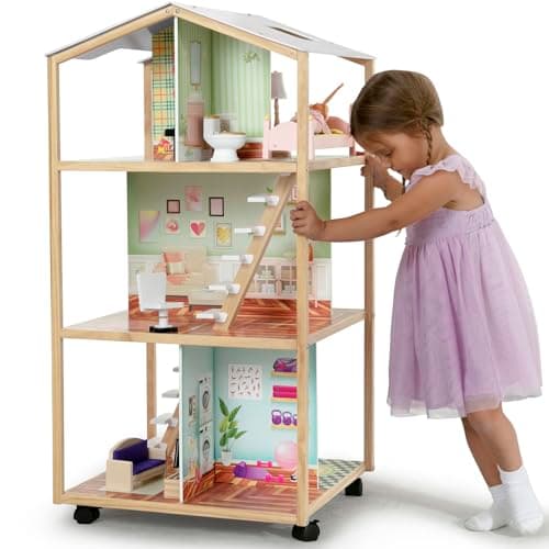 Delta Children Moveable Mansion Dollhouse - 360-Degree Play Dollhouse with Wheeled Base - Includes 16 Accessories - Fits 12-inch Dolls - Pretend Play Dream Gift for Ages 3+