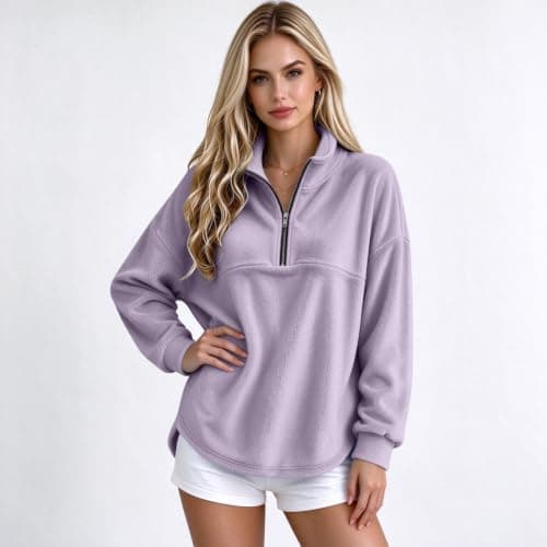 Flannel Quarter Zip Pullover Women view 4