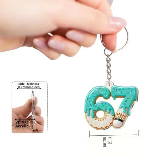 Sushenwe 67 Meme keychains Funny Gift Ornament for Friend,Kid Acrylic Keyring Birthday Decoration 6 7 Bag Charm for Lanyard,Key or Car (Blue) view 4