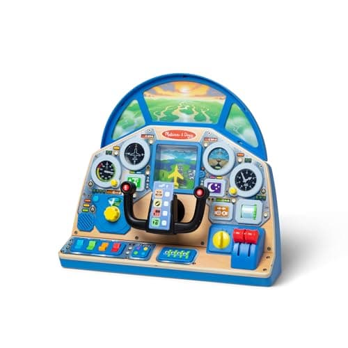 Melissa & Doug Jet Pilot Interactive Dashboard Wooden Toy for Boys and Girls Ages 3+ Cockpit Steering Wheel Pretend to Fly Experience, Fidget Buttons - FSC Certified