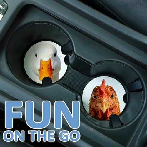 Duck & Rooster Car Coasters 2 Pack - Absorbent Ceramic Cup Coasters with Finger Notch & Anti-Slip Cork Base, 2.6" Auto Cup Holder Coasters for Car Interior Accessories (Women/Men) view 6