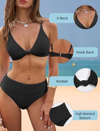 ZAFUL Bikini Set for Women V Neck Knot Front Push Up Bathing Suit High Cut Two Piece Swimsuit Brazilian Cheeky Swimwear view 4
