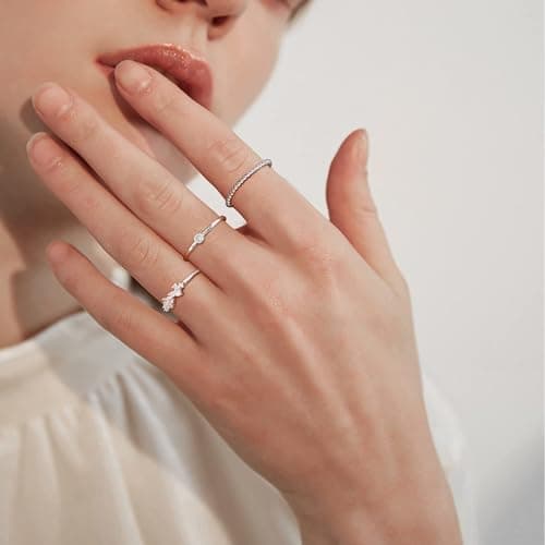 ZNBOH Gold Silver Plated Stacking Rings Set for Women 14K Dainty Stackable Thumb Knuckle Cute Ring for Women Pinky Finger Fashion Band Thin Simple Plain Chain CZ Rings Size 6-11 view 3