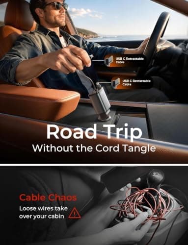 LISEN Retractable Car Charger USB C Fast Charge for iPhone 18 17 Pro Max | [Upgraded 4 in 1 Dual Type-C Cables] 84W Car Phone Charger Cigarette Lighter Adapter for Galaxy,Car Accessories for men women view 5