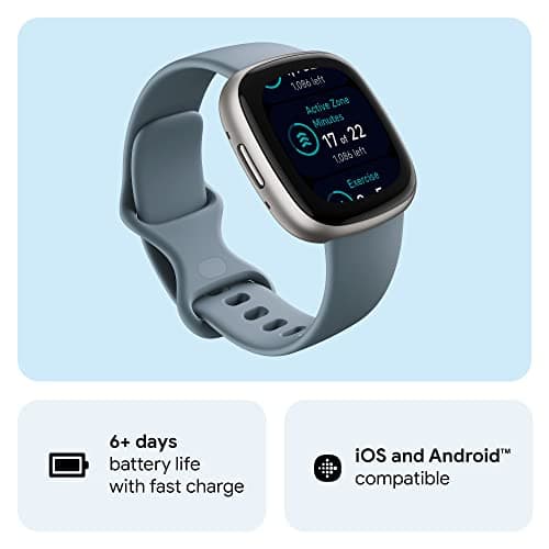 Fitbit Versa 4 Fitness Smartwatch with Daily Readiness, GPS, 24/7 Heart Rate, 40+ Exercise Modes, Sleep Tracking and more, Waterfall Blue/Platinum, One Size (S & L Bands Included) view 6