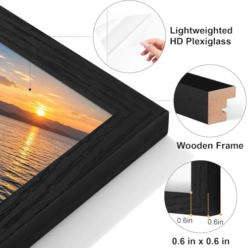 Vittanly 5x7 Double Picture Frame, Hinged 2 Opening MDF Photo Frames with Plexiglass, Vertical Tabletop Stand, Black view 6