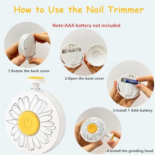 LETUENMI Baby Nail Trimmer Electric, Safe + Easy Baby Nail File, Baby Nail Clippers Nail Trimmer Kit for Newborn Infant Toddler, 6 Grinding Heads, Battery Operated (Battery Not Included) White view 4