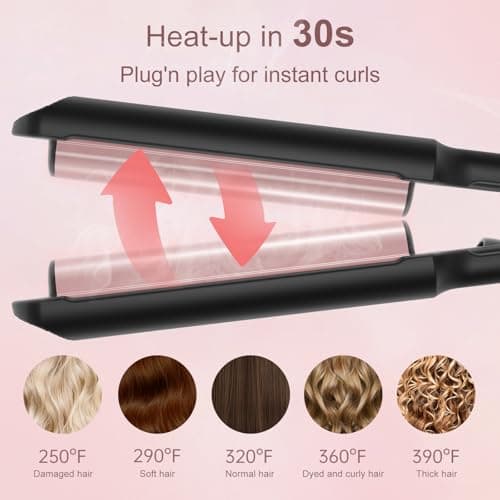 Waver Curling Iron Hair Crimper 3/4 Inch, Ionic Deep Waver Hair Curler Tool, 5 Temp Dual Barrel Mini Portable Curling Wand, Dual Voltage, Anti-Scalding Fast Heating for Short and Long Hair view 2