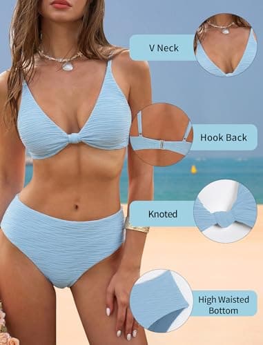 ZAFUL Bikini Set for Women V Neck Knot Front Push Up Bathing Suit High Cut Two Piece Swimsuit Brazilian Cheeky Swimwear view 4