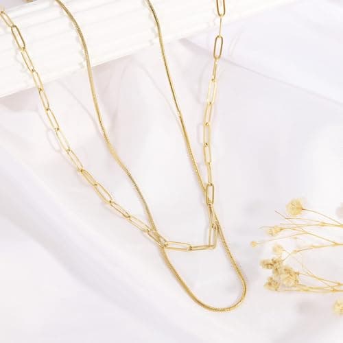 JNZSSWHJJH Gold Chain Necklace for Women - 18K Gold Plated Gold Chain Necklace Layered Herringbone Rope Snake Paperclip Chain Necklaces Dainty Gold Chain Necklace for Women Gold Jewelry Gifts view 6