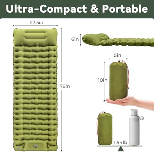Sleeping Pad for Camping, Built-in Pump with Pillow | Waterproof, Air Mattress for Backpacking, Hiking, Tent, Overnight Travel, Compact & Comfortable for Outdoor Adventures view 2