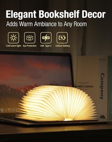 ZBOLE Wooden Book Lamp - Portable Folding LED Book Light for Reading, Unique Gift for Book Lovers, Magnetic Mood Lighting for Home&Library Decor (Maple) view 3