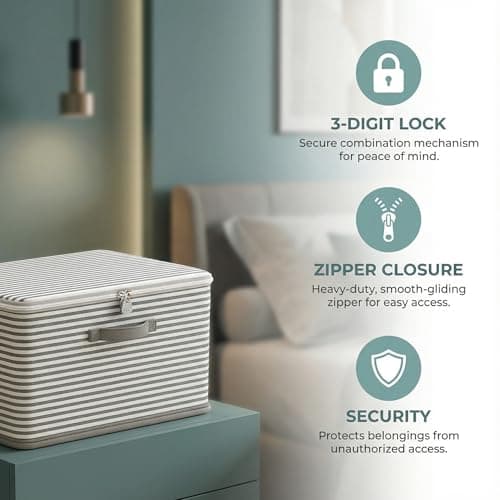 JCL Discreet Lockable Adult Toy Box Storage Organizer with Zipper Lid, 15x10x10 Inch Large Capacity Travel Case, Secure Lock Privacy Bag for Women & Men Clothes Container(Gray Stripes) view 5