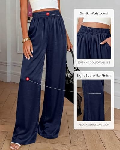 BTFBM Wide Leg Pants Woman Summer 2026 Pockets Dressy Flowy Lightweight Glitter Satin Palazzo Beach Vacation Clothes view 4