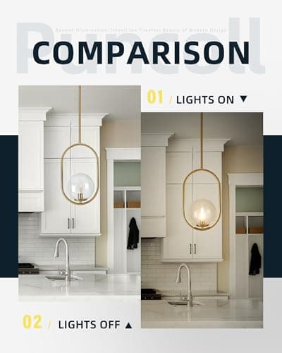 puncoll Gold Pendant Light Fixtures - 1-Light Pendant Light Fixture for Kitchen Island with Clear Glass - Modern Hanging Lights for Dining Room H9376-CLBG view 4