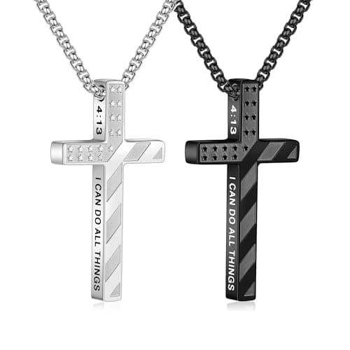 M MOOHAM 2 Pcs Cross Necklace for Men, Silver and Black Cross Pendant — image 1