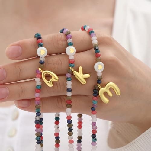 Sistble Colorful Beaded Necklace for Women Gifts for Teens Bubble U Initial Necklaces for Teen Girls Bobo Bohemian Natural Stone Handmade Summer Beach Necklace Gifts for Friends Jewelry view 4