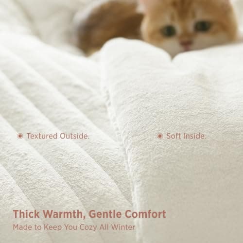 Bedsure Fluffy Comforter Set Queen Size, Cream White, 3 Piece view 3