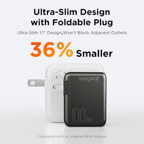 100W GaN USB C Charger Block, 3-Port Slim Foldable Wall Charger view 5