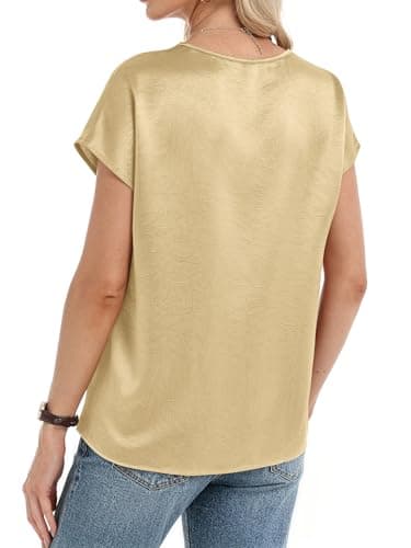 RUMIA Short Sleeve Satin Blouses Tops for Women- Ladies V Neck Blouse Shirt Dressy Casual Bussiness Work Outfit view 5
