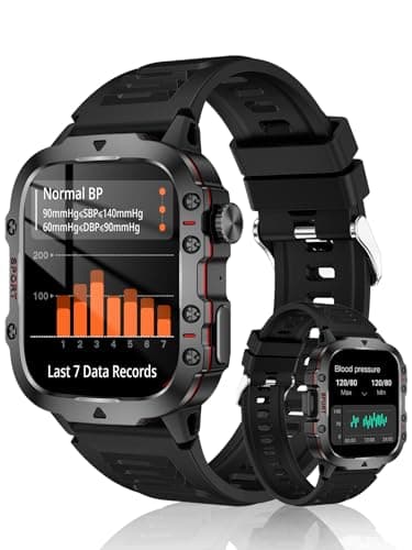 mkzea Blood Pressure Watch Men, IP68 Waterproof Blood Pressure Watch, 1.96" High-Resolution Touch Screen Smart Fitness Tracker with 100+ Sport Modes Compatible with Android and iOS, Black — image 1
