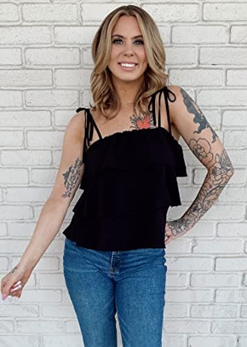 KIRUNDO Spaghetti Strap Ruffle Babydoll Peplum Tank Tops for Women 2026 Summer Cute Flowy Beach Vacation Cruise Outfits view 4