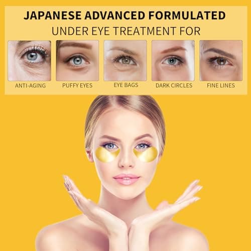 24K Gold Eye Masks for Dark Circles and Puffiness 70PCS, Under Eye Patches for Puffy Eyes Treatment, Under Eye Gel Pads w/ Collagen, Caffeine, Peptides for Eye Bags Treatment, Gel Eye Mask Skincare view 2