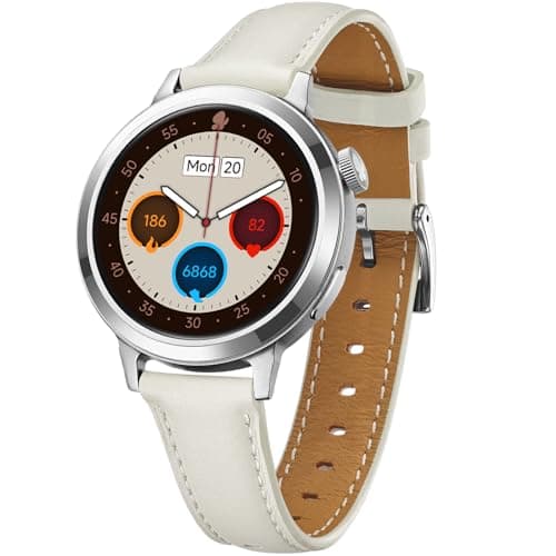 Smart Watch for Women, FANY See the Vibe 1.1'' AMOLED Ultra-clear Display with Aluminum Case & Leather Band, Fitness Tracker with Sleep/Heart Rate/SpO2/ Breathing/Step Monitor, 110+ Exercise Modes — image 1