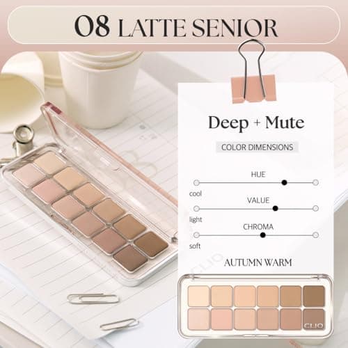 CLIO Pro Eye Palette Air, 12-Color Eye Shadow Palette, Matte Shimmer Mix, Air-Fit Blendable Pigmented Buildable Color, Low Fallout, Warm Brown Nude Neutral Tone, Daily Korean Makeup (08 LATTE SENIOR) view 3