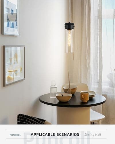 puncoll Clear Glass Pendant Lights - Industrial Black Pendant Light Fixtures for Kitchen Island - 1-Light Hanging Lights, H3955-1-CLBK view 3