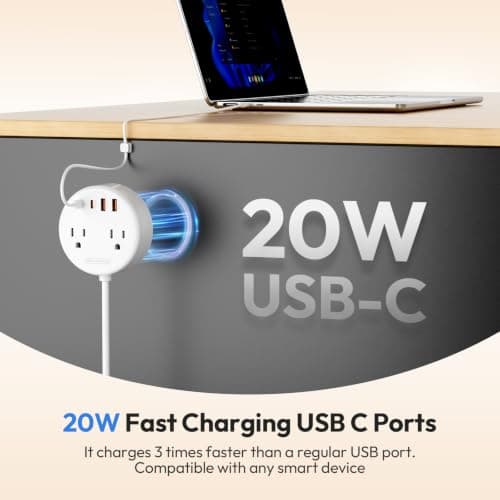 NTONPOWER Magnetic Power Strip,  20W PD Fast Charging USB C Ports view 3