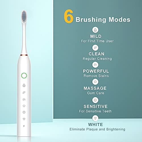 SUNPRO 2 Pack Sonic Electric Toothbrush, Rechargeable Brush 6 Clean Modes for Adults, 8 Heads (Black+Pink) view 3