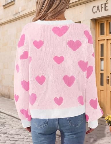 Womens Cute Heart Print Sweaters Fall Oversized Long Sleeve Pullover Tops view 3