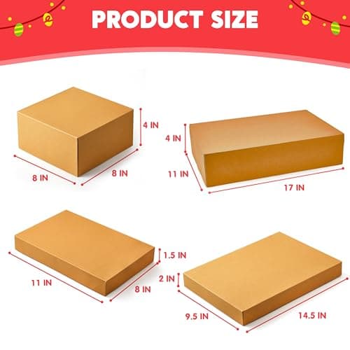 JOYIN 12PCS Christmas Brown Gift Boxes with Lids for Presents, 4" Deep Large Shirt Robe Wrapping Box, 4 Different Sizes Holiday Festive Lingerie Cupcake DIY Kraft Cardboard Boxes view 4
