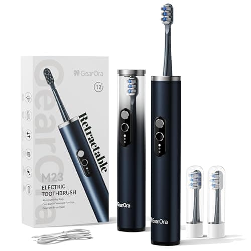 GearOra M23 Travel Electric Toothbrush for Adults, Retractable Portable Sonic Toothbrush, Aluminum Body, 30-Day Battery, Universal USB-C Charging, IPX7 Waterproof, Compact Travel Size Toothbrush — image 1