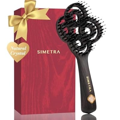 Simetra Detangler Hair Brush for Women and Men, Holiday Present - Original Detangling Brush for Curly Hair/Wet & Dry Hair, Natural Boar Bristles Hairbrush - Natural Crystal Inlay & 14K Gold Plating